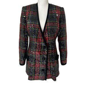 After Five By Julie Duroché Vtg Saks Fifth Avenue Sequined Plaid Blazer Jacket S